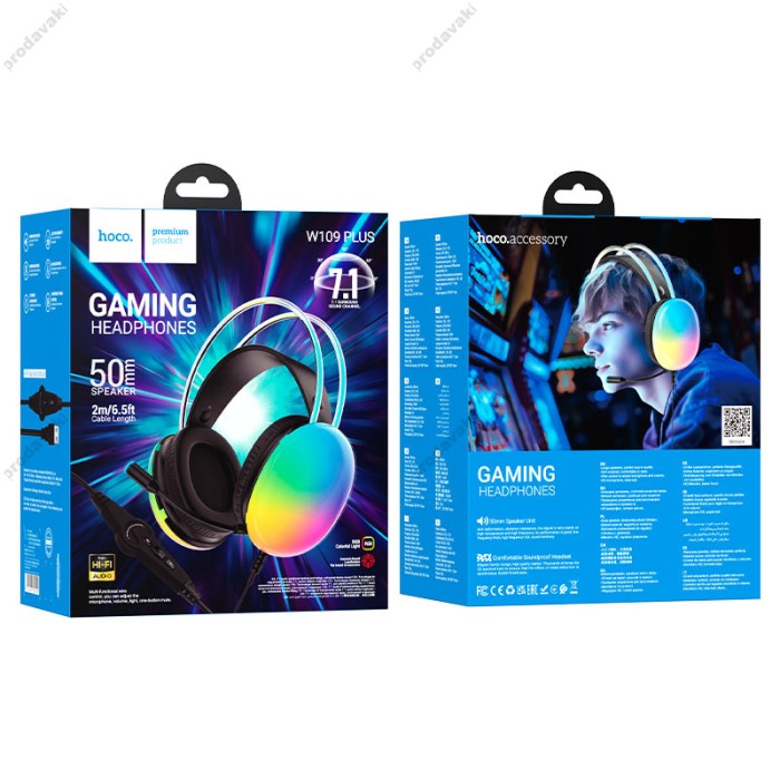 Дротові навушники HOCO W109 Plus Rich channel gaming headphones RGB USB Black